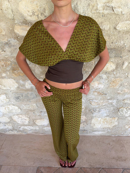 Livia top with pattern - Grøn/kaki