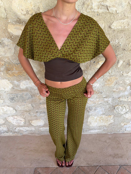 Livia top with pattern - Grøn/kaki