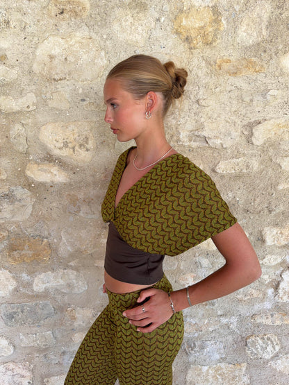 Livia top with pattern - Grøn/kaki