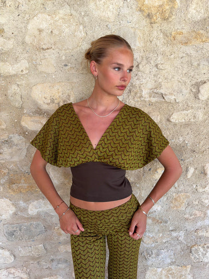 Livia top with pattern - Grøn/kaki