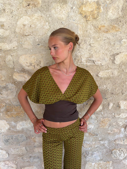 Livia top with pattern - Grøn/kaki