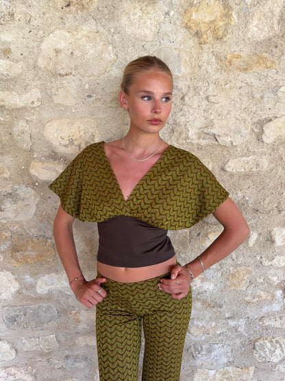Livia top with pattern - Grøn/kaki