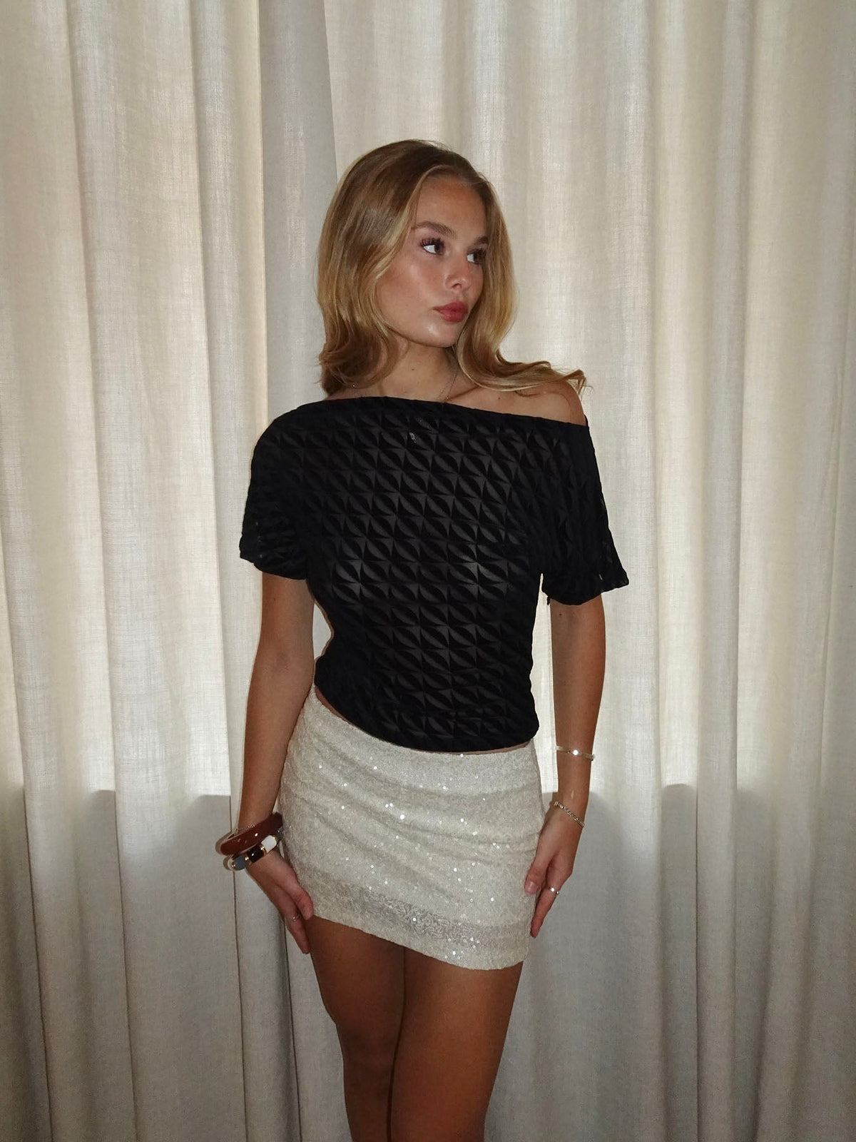 Florine fitted mesh t-shirt - Black