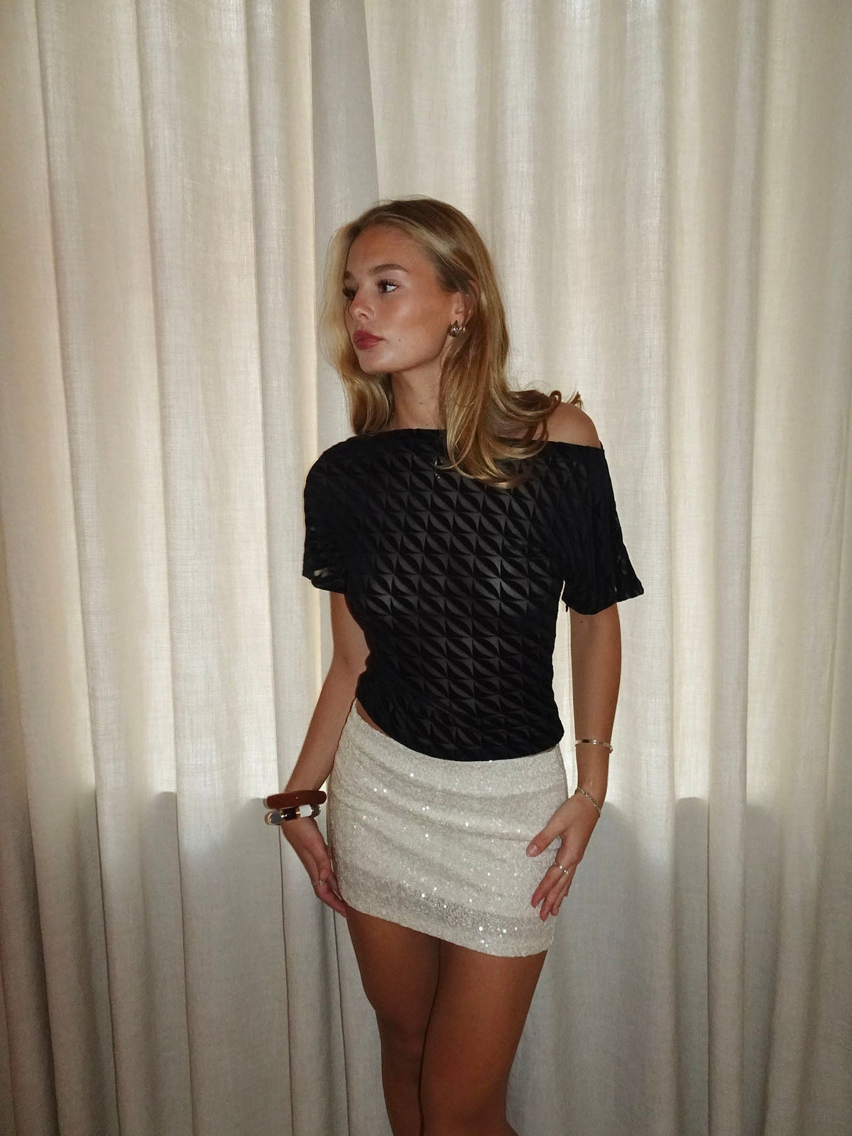 Florine fitted mesh t-shirt - Black