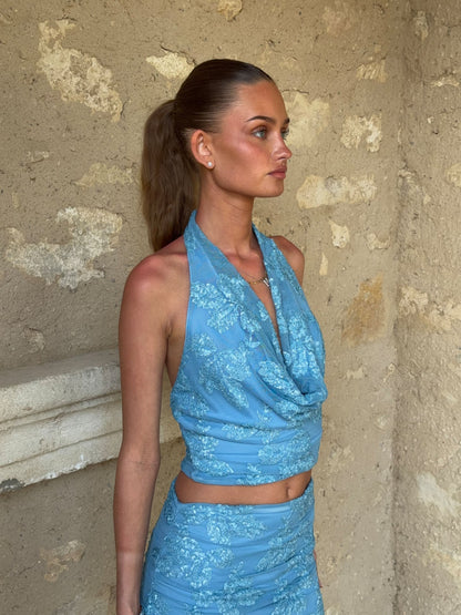 Aladina top with sequins flowers - Blue