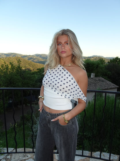 Kimmie polka dotted top – White/navy