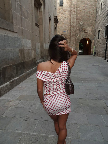 Catalina one shoulder top with polka dots – Red/white