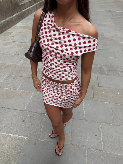 Catalina one shoulder top with polka dots – Red/white