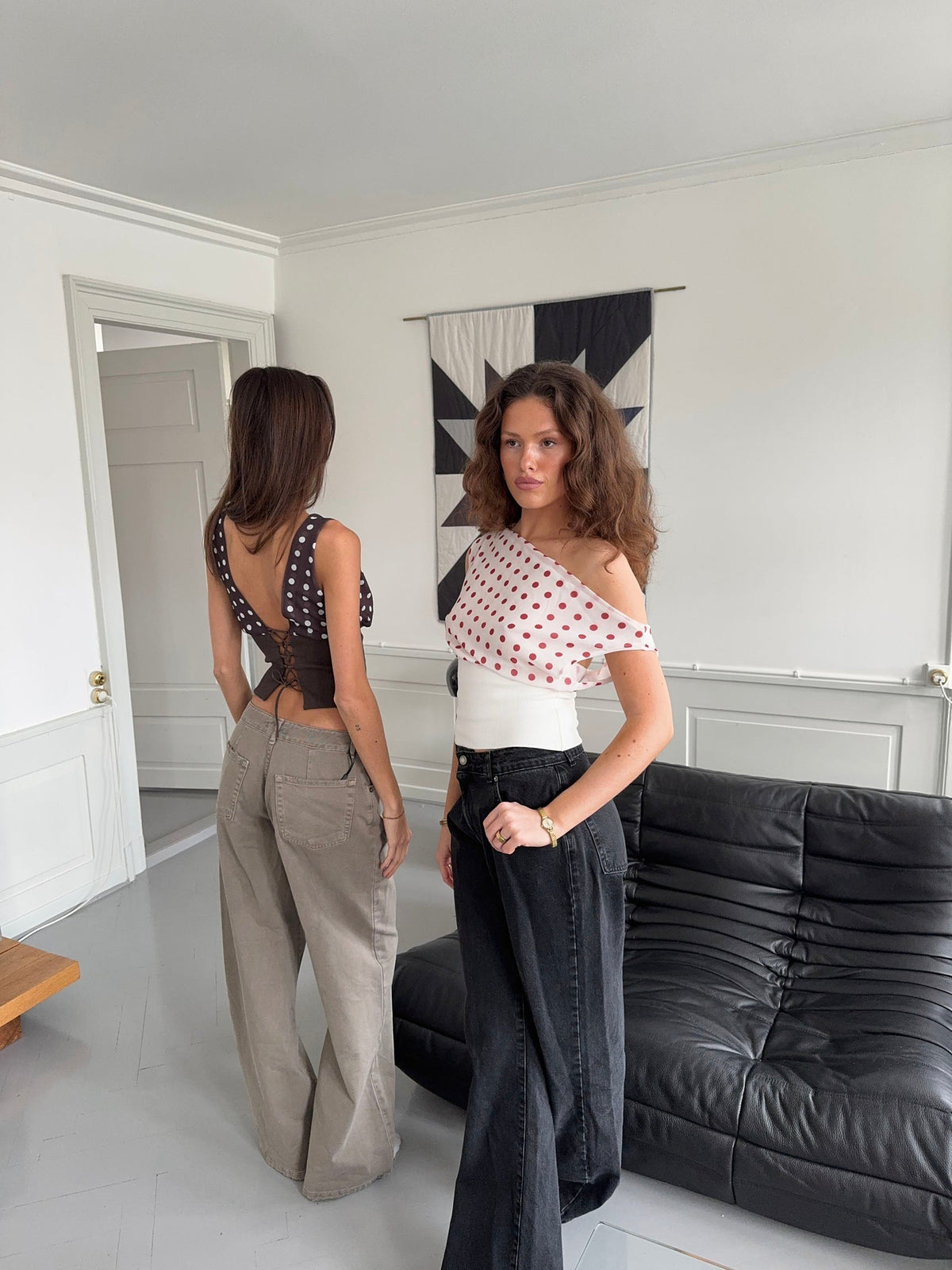 Kimmie polka dotted top - Brown/white