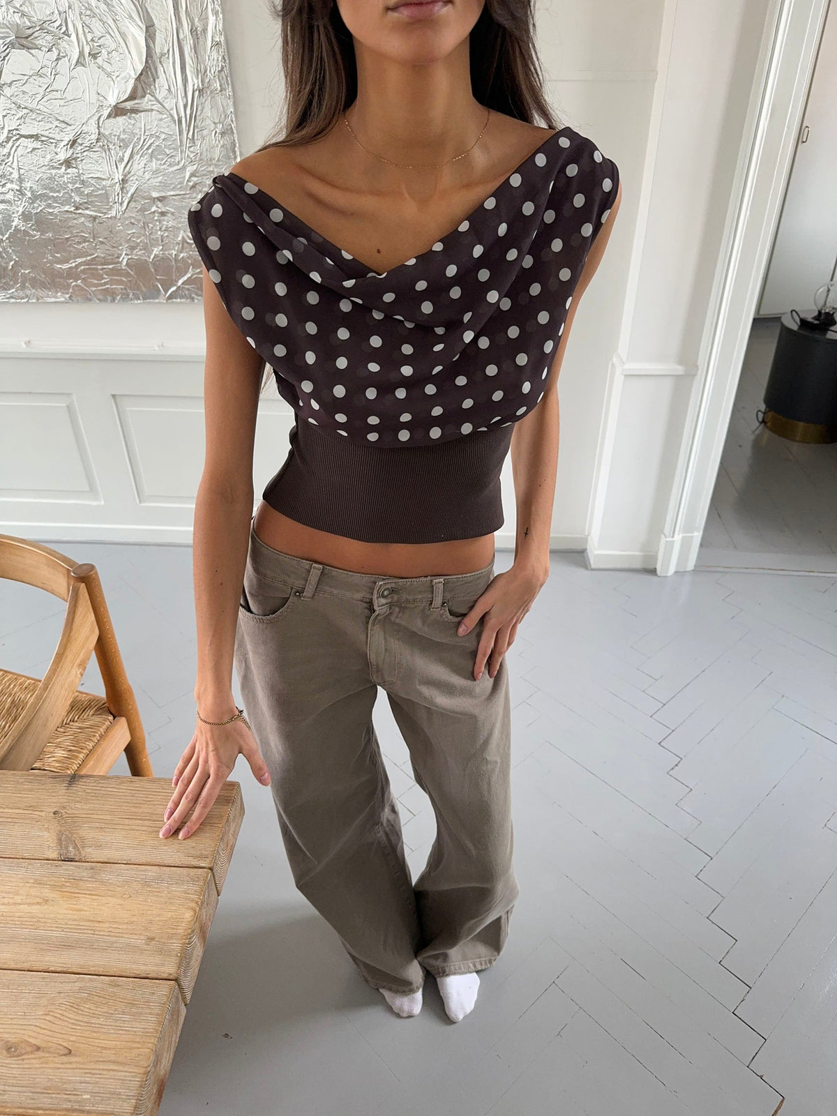 Kimmie polka dotted top - Brown/white