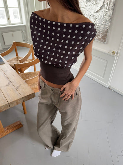 Kimmie polka dotted top - Brown/white
