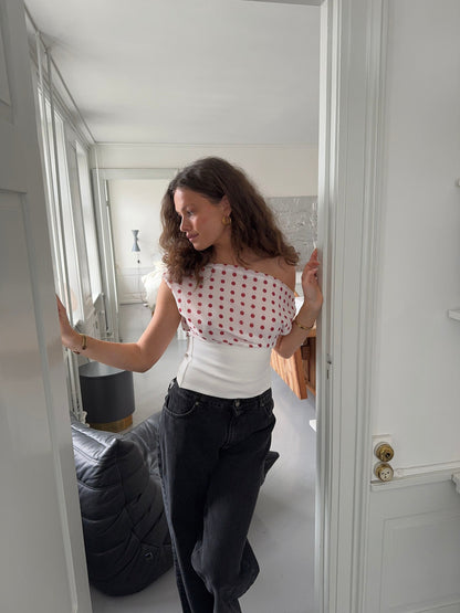Kimmie polka dotted top - White/red