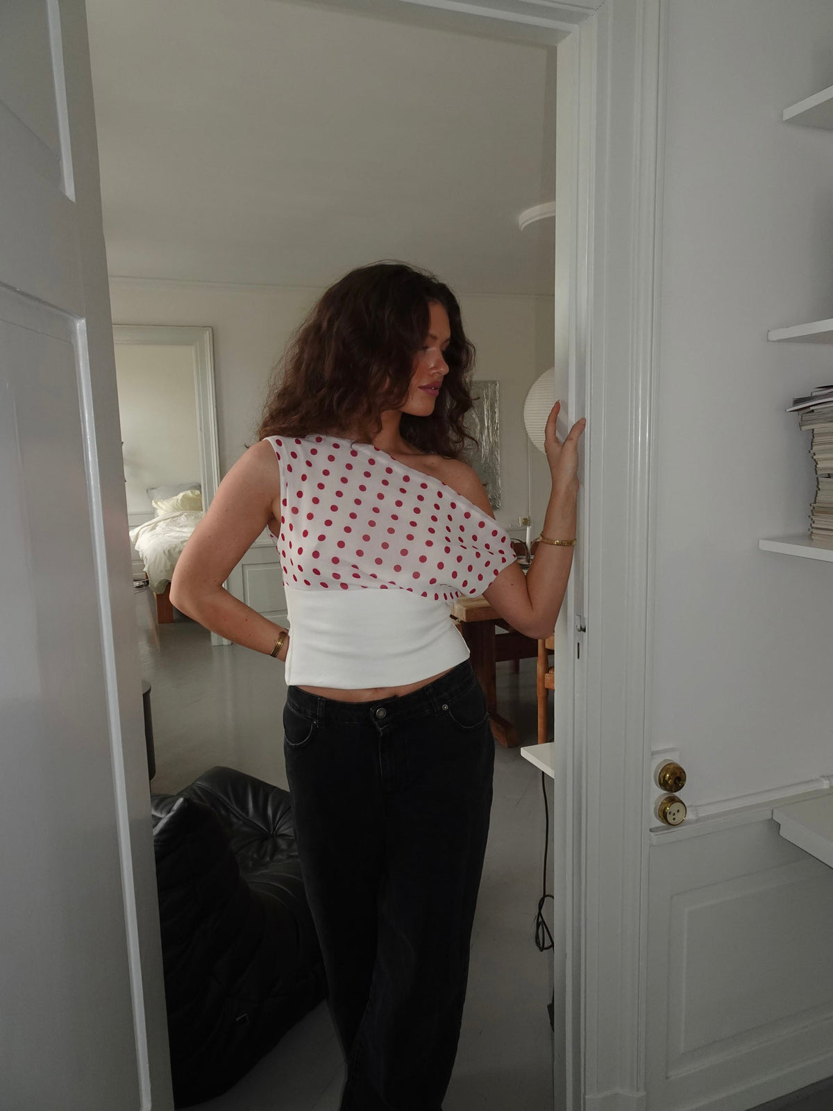 Kimmie polka dotted top - White/red
