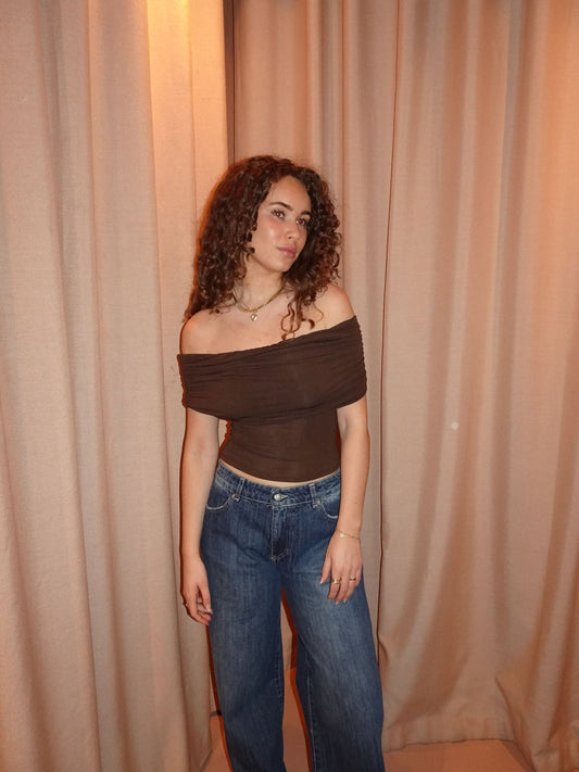 Celora off shoulder top - Brown