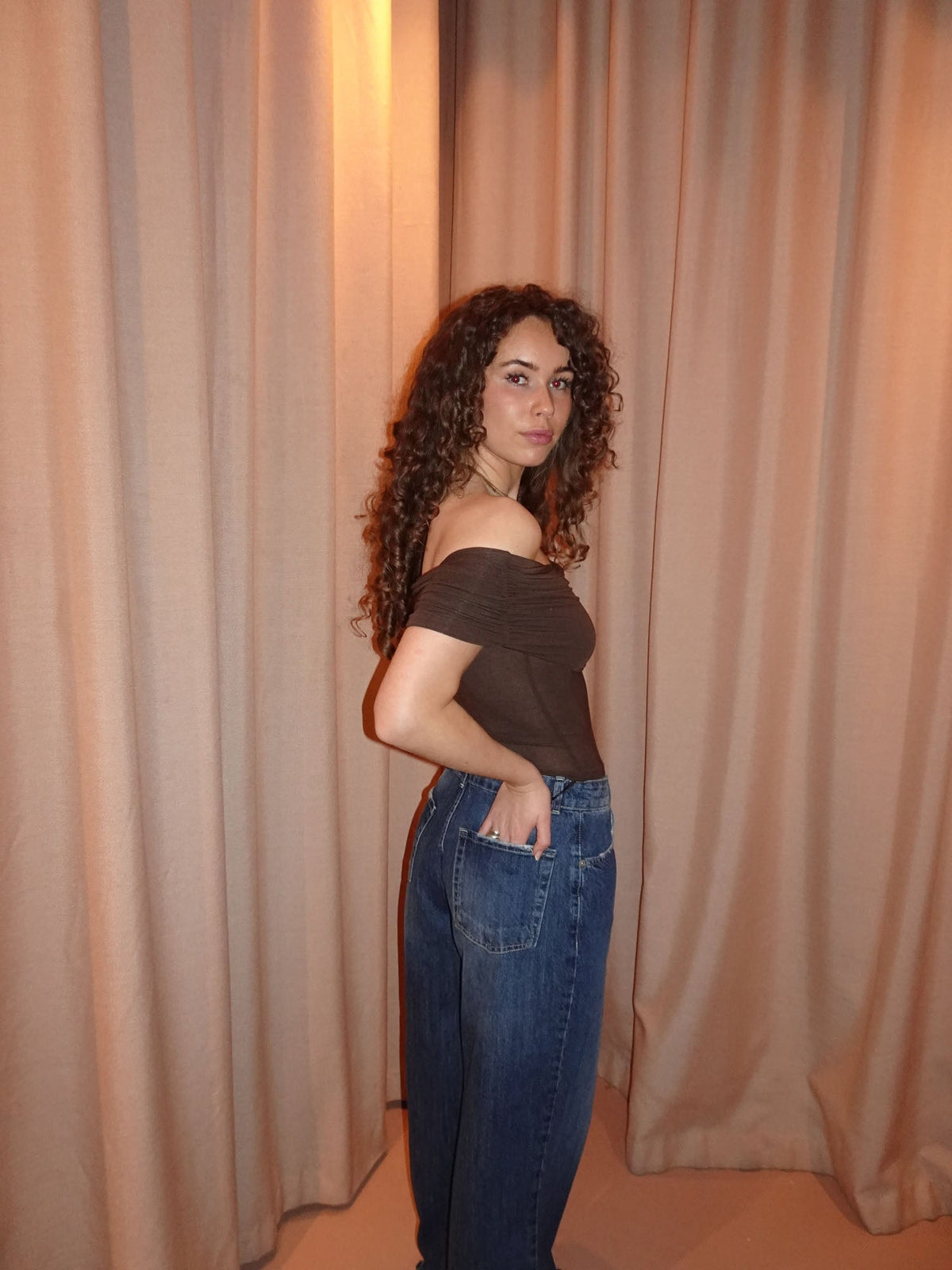 Celora off shoulder top - Brown