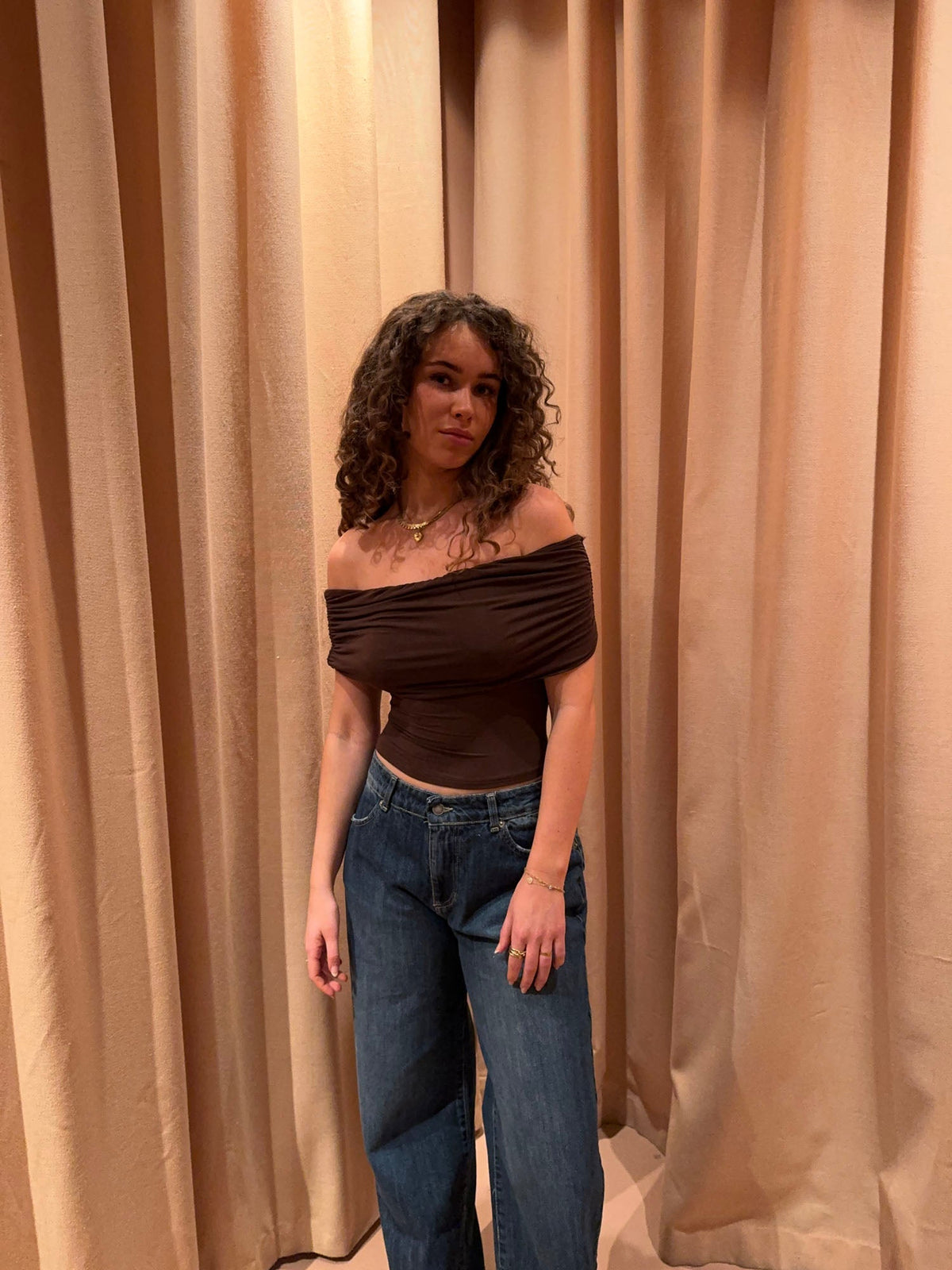 Celora off shoulder top - Brown