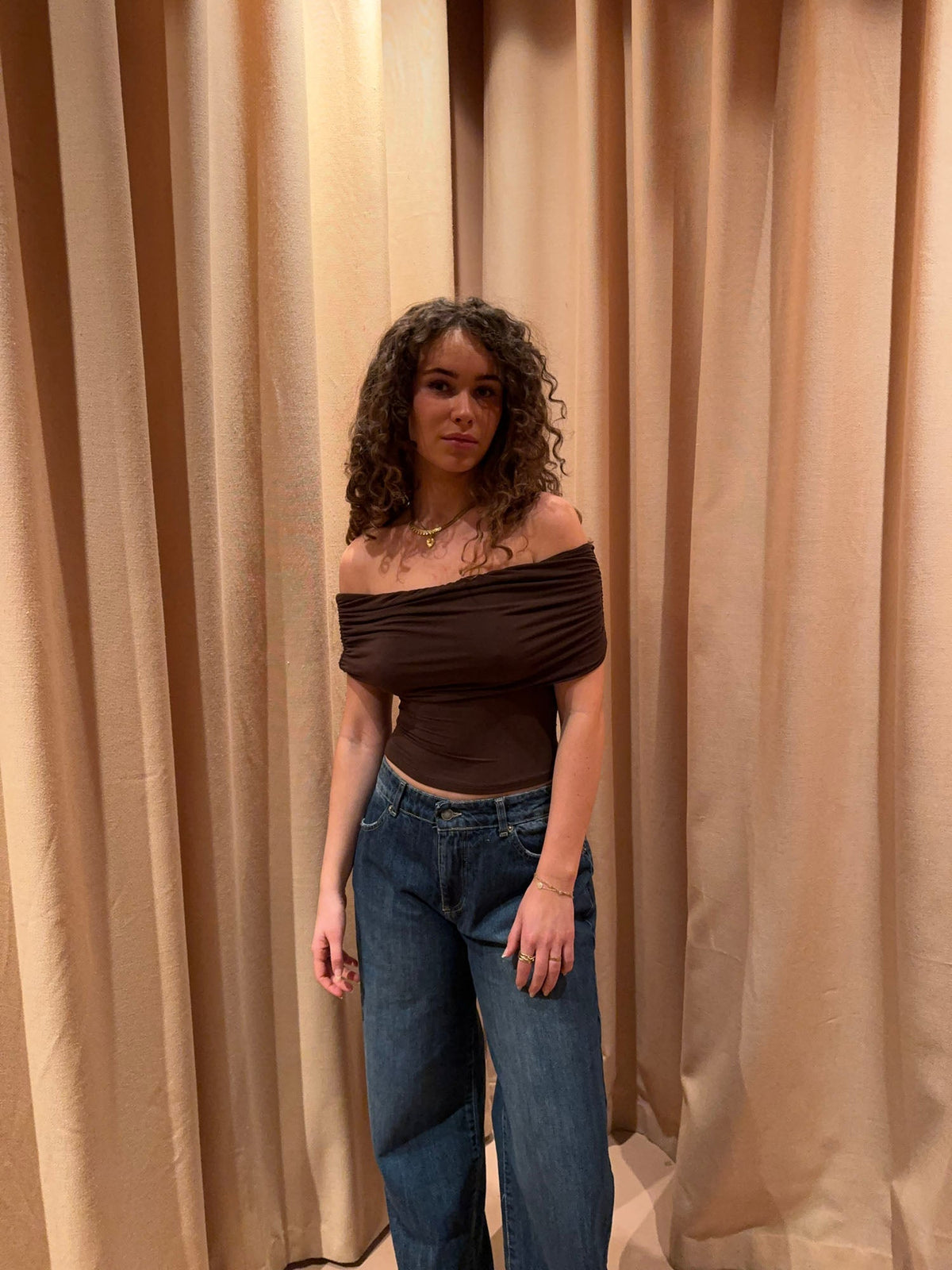 Celora off shoulder top - Brown