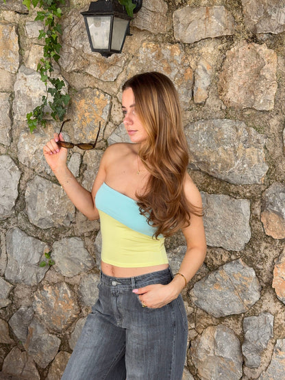 Maisy tube top - Light blue/yellow